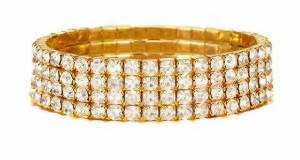 Elastyczna bransoletka - Szeroka, Cztery Rzędy Cyrkonii, złota