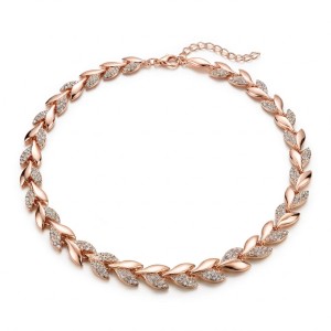 Złota Kolia Damska „Impero” – Naszyjnik z Motywem Liści Laurowych i Cyrkoniami złoty w odcieniu lekkiego różu 